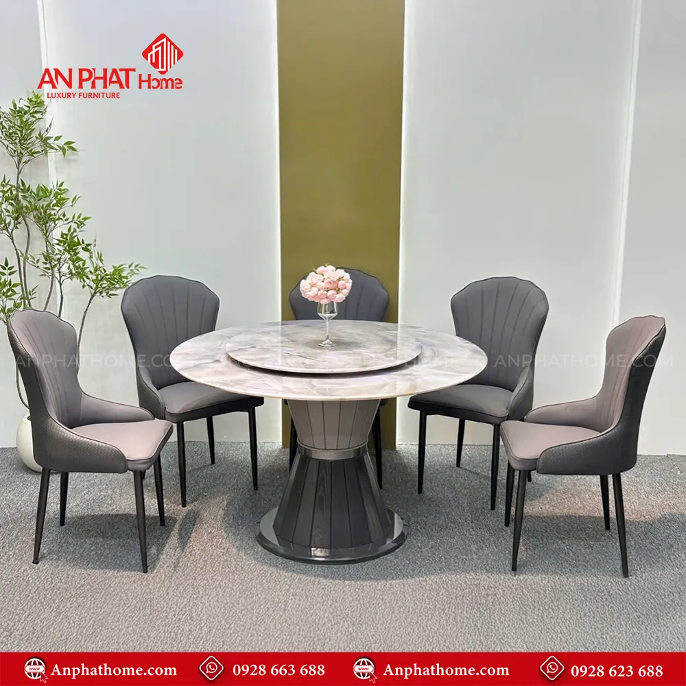 Bộ bàn ăn tròn xoay cao cấp BA-1932 5 Bộ bàn ăn tròn xoay cao cấp BA-1932 kết hợp mặt đá ceramic cùng 2 tầng xoay thông minh, tạo sự sang trọng cho mẫu bàn ăn