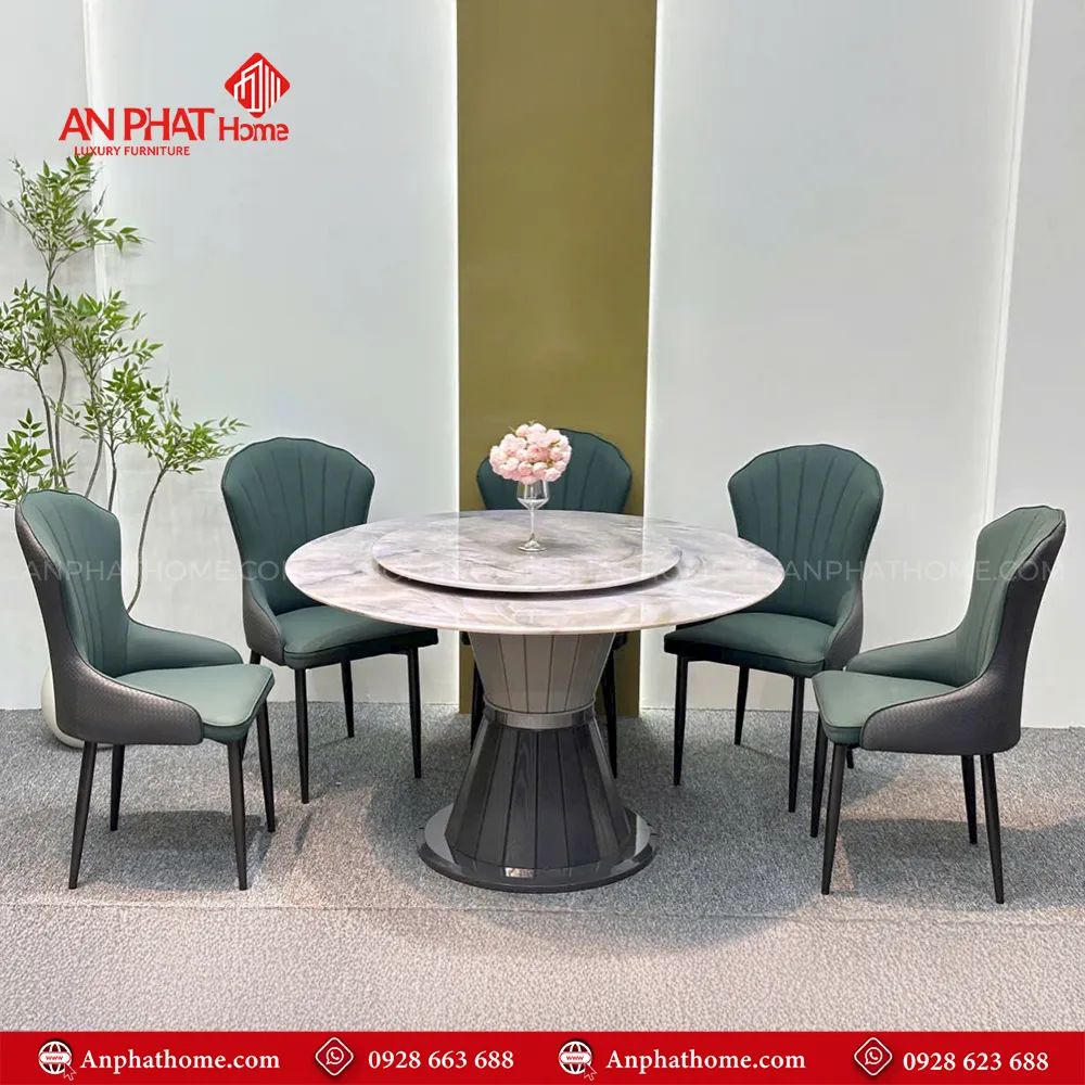 Bộ bàn ăn tròn xoay cao cấp BA-1932 6 Mẫu bàn ăn BA-1932 khung mạ titan sang trọng hiện đại, kích thước bàn đa dạng ngồi từ 6-8 người, hơn nữa mẫu ghế với đa dạng kết hợp màu sắc, phù hợp với mọi không gian,