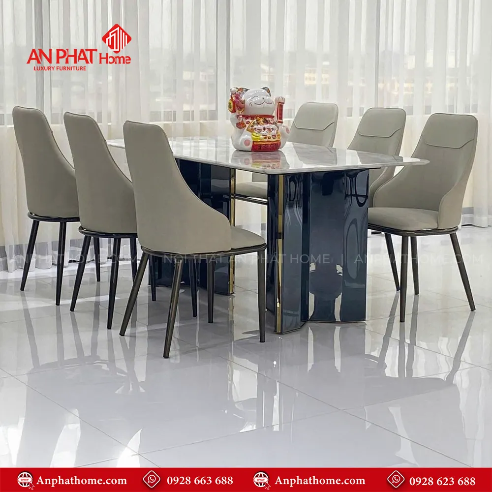 Bộ bàn ghế ăn cao cấp nhập khẩu BA-1994 10 Kích thước mặt bàn đa dạng có thể chọn các kích thước từ 1m40cm – 2m20cm ngồi từ 4- 8 người, trong bộ bàn đã có 6 ghế đi kèm, tùy theo nhu cầu sử dụng quý khách có thể mua thêm ghế