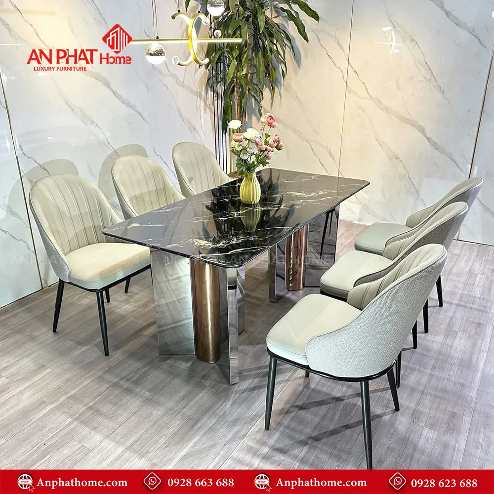 Kích thước mặt bàn đa dạng có thể chọn các kích thước từ 1m40cm – 2m20cm ngồi từ 4- 8 người, trong bộ bàn đã có 6 ghế đi kèm, tùy theo nhu cầu sử dụng quý khách có thể mua thêm ghế