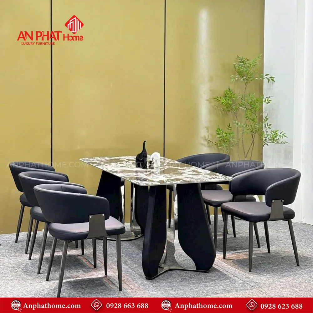 Bộ bàn ghế ăn mặt đá cao cấp nhập khẩu BA-1940 14 Khung bàn inox mạ carbon hiện đại, sang trọng