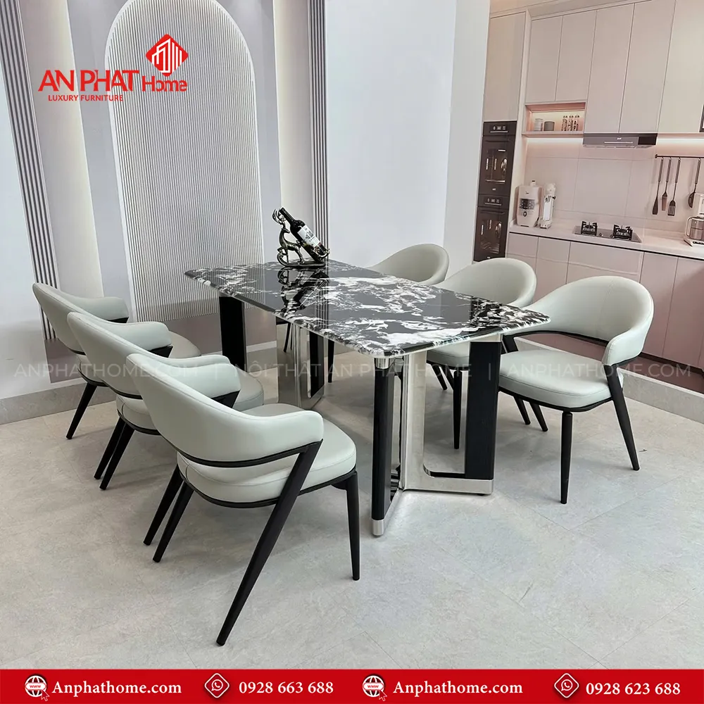 Bộ bàn ghế ăn mặt đá cao cấp nhập khẩu BA-1953 7 Bộ bàn ghế ăn mặt đá cao cấp nhập khẩu BA-1953, Mặt đá thạch anh kwts hợp khung bàn inox mạ titan sang trọng đẳng cấp