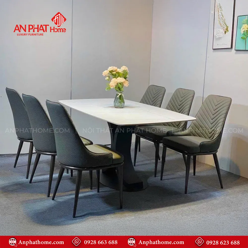 Bộ bàn ghế ăn mặt đá ceramic nhập khẩu BA-1972 13 Mẫu bàn ăn BA-1972 có thể kết hợp với nhiều màu ghế khác nhau