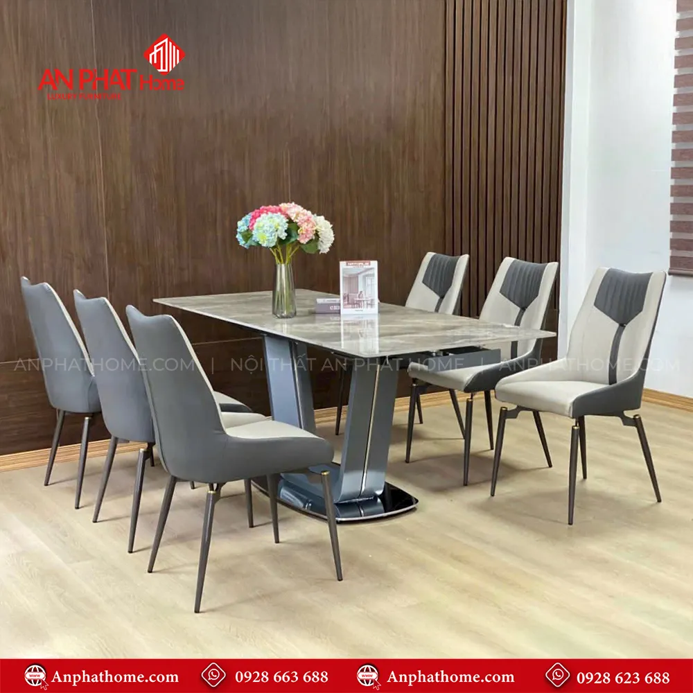 Bộ bàn ăn thông minh kèm 6 ghế da nhập khẩu BA-1971 11 Bộ bàn ghế ăn mặt đá hiện đại BA-1971