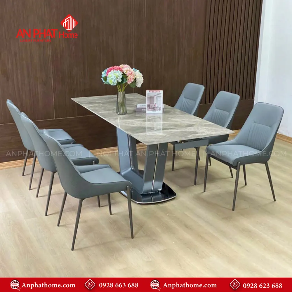 Bộ bàn ăn thông minh kèm 6 ghế da nhập khẩu BA-1971 13 Khung bàn thiết kế hiện đại chắc chắn màu ghi kết hợp mặt bàn đá ceramic phù hợp với tất cả các không gian khác nhau