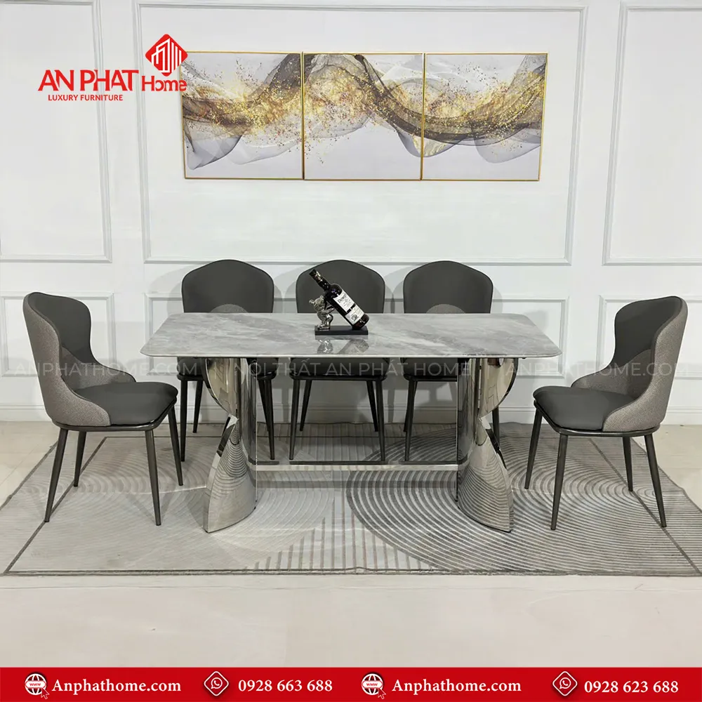 Bộ bàn ghế ăn mặt đá khung inox cao cấp BA-1944 11 Bộ bàn ghế ăn mặt đá khung inox cao cấp BA-1944