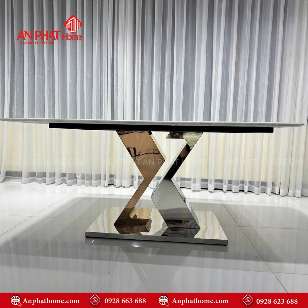 Bộ bàn ghế ăn mặt đá khung inox hiện đại BA-1949 16 Khung bàn làm từ inox cao cấp kết hợp mặt đá vi tinh thể sang trọng