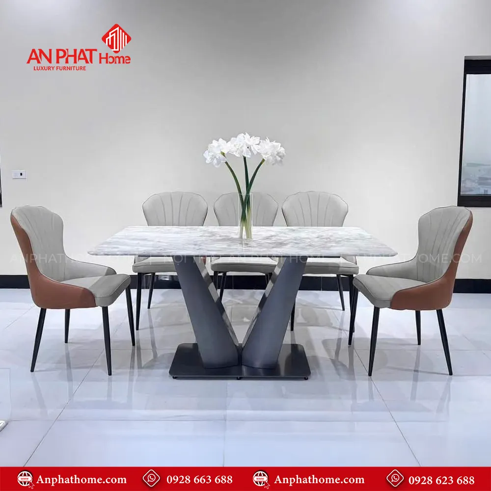 Bộ bàn ghế ăn mặt đá nhập khẩu BA-1999 13 Bộ bàn ghế ăn mặt đá nhập khẩu BA-1999, Khung thép 6 ghế bọc da Microfiber cao cấp
