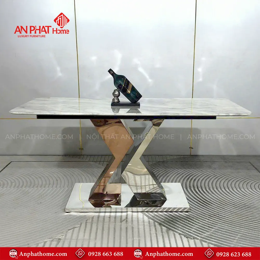 Bộ bàn ghế ăn mặt đá nhập khẩu BA-2018 14 Mặt bàn đá thạch anh,Khung inox 6 ghế bọc da Microfiber cao cấp