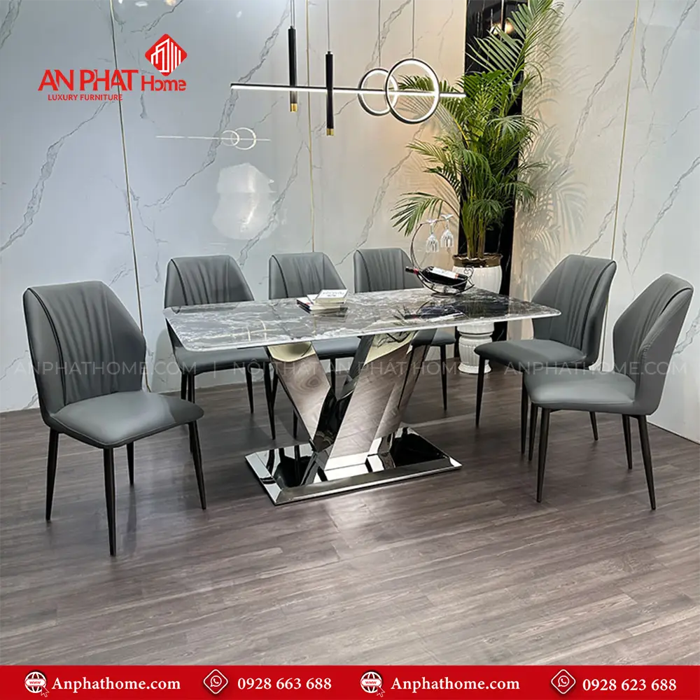 Bộ bàn ghế ăn mặt đá thạch anh cao cấp BA-1976 11 Chân bàn thiết kế vô cùng sang trọng, mặt bàn đá thạch anh với nhiều kích thước đa dạng từ 1m40 - 2m20 quý khách có thể lựa chọn mua thêm số lượng ghế, tùy theo nhu cầu sử dụng.