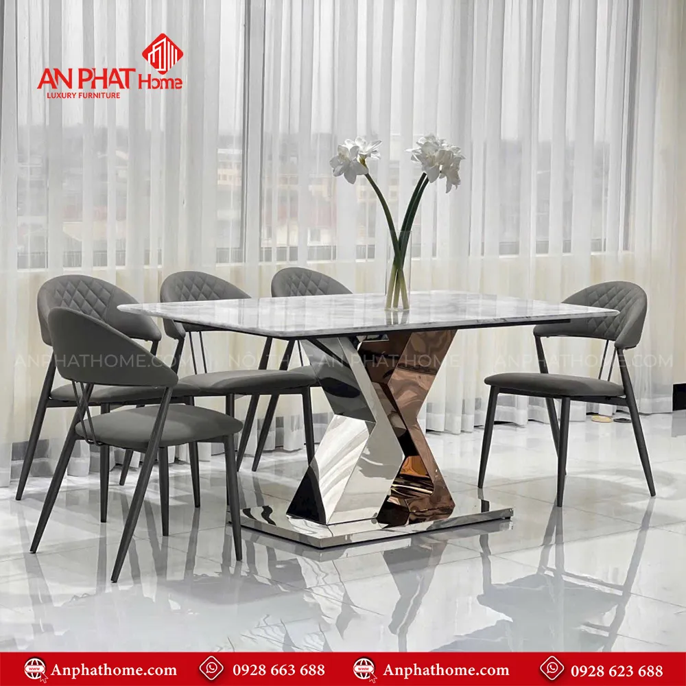 Bộ bàn ghế ăn mặt đá thạch anh hiện đại BA-1955 9 Bộ bàn ghế ăn mặt đá thạch anh hiện đại BA-1955