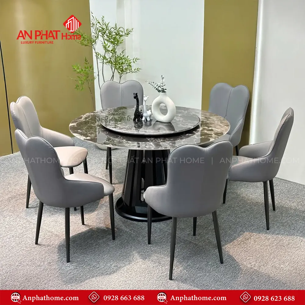 Bộ bàn ghế ăn mặt đá tròn hiện đại BA-1941 11 Bàn ăn kết hợp ghế da cao cấp tạo cho không gian chở nên sang trọng