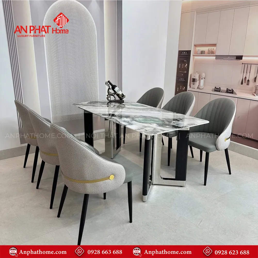 Bộ bàn ghế ăn thiết kế hiện đại sang trọng BA-1963 15 Ghế da cao cấp thiết kế ôm dáng sang trọng chân ghế sơn tĩnh điện độ bền cao