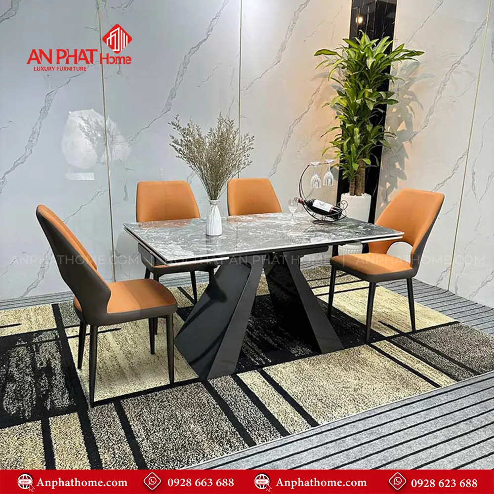 Bộ bàn ghế ăn thông minh mặt đá BA-2012, khung được làm từ thép hợp kim sơn tĩnh điện kết hợp mặt đá thạch anh vô cùng tinh tế và sang trọng.