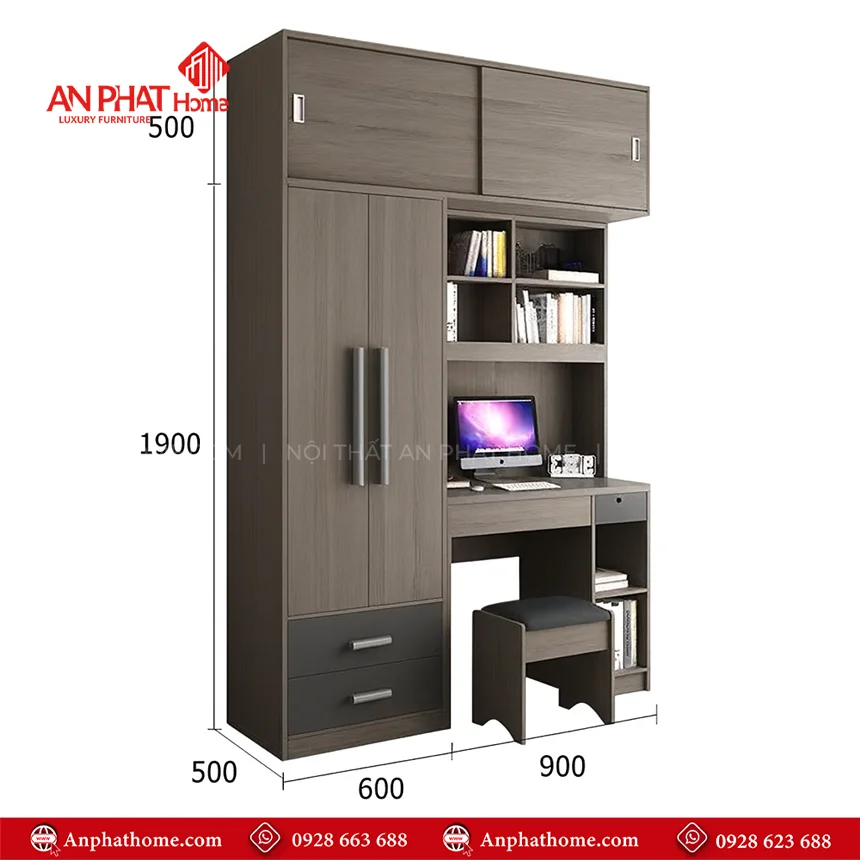 Combo Phòng Ngủ Đẹp CB-70 22 Mẫu tủ quần áo liền bàn học ấn tượng