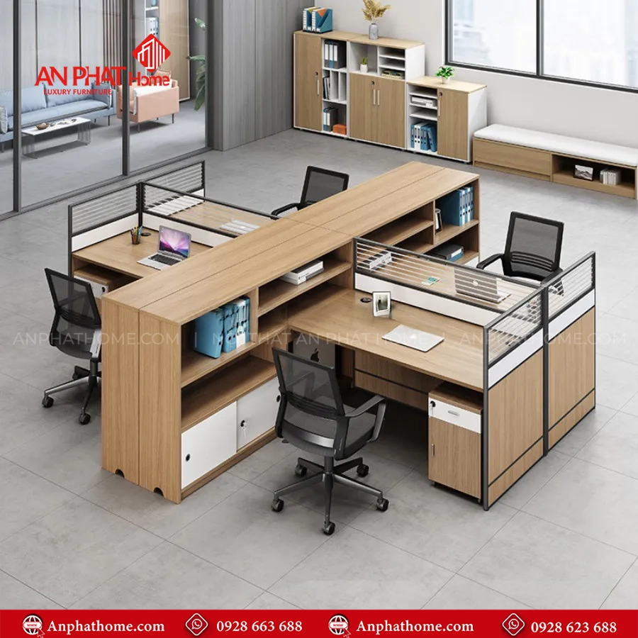 Cụm Bàn Làm Việc Hiện Đại Gỗ MDF B-2872 16 Thiết kế bàn làm việc cho cơ quan, văn phòng