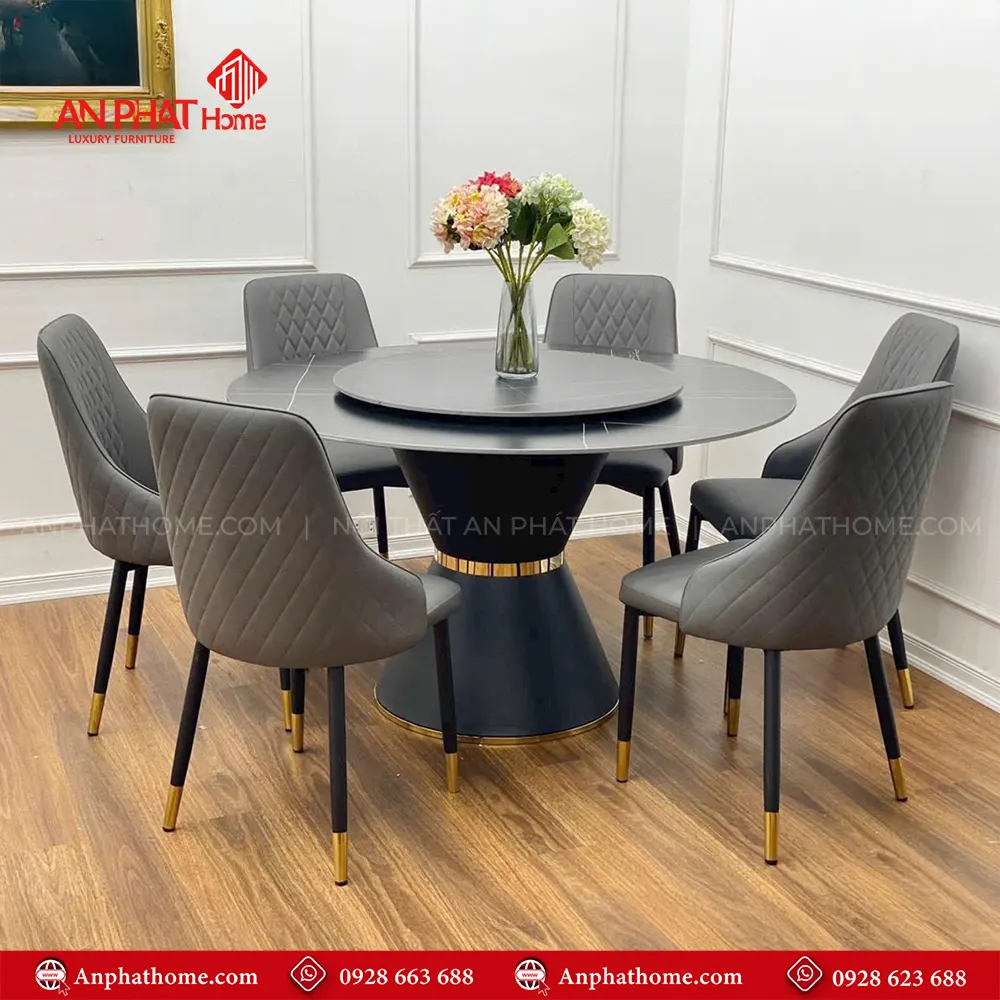 Mẫu Bàn Ăn Tròn Xoay Mặt Đá 6 Ghế Cao Cấp BA-1912 7 Mẫu Bàn Ăn Tròn Xoay Mặt Đá 6 Ghế Cao Cấp BA-1912