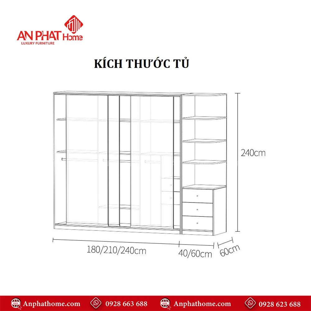Tủ Áo Cánh Kính Hiện Đại TA-508 20 Bản thiết kế mẫu tủ quần áo đẹp giá rẻ