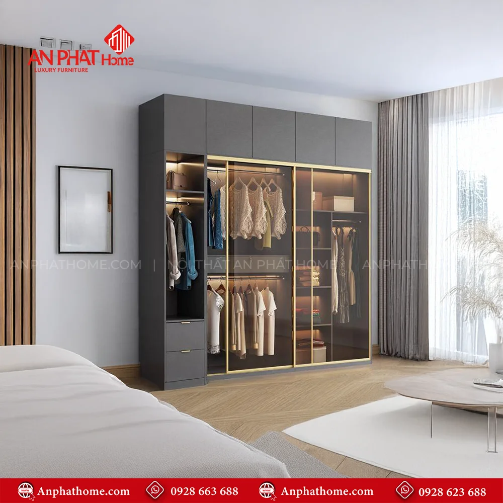 Tủ Áo Cửa Trượt Cánh Kính TA-598 11 Tủ Áo Cửa Trượt Cánh Kính TA-598 An Phát