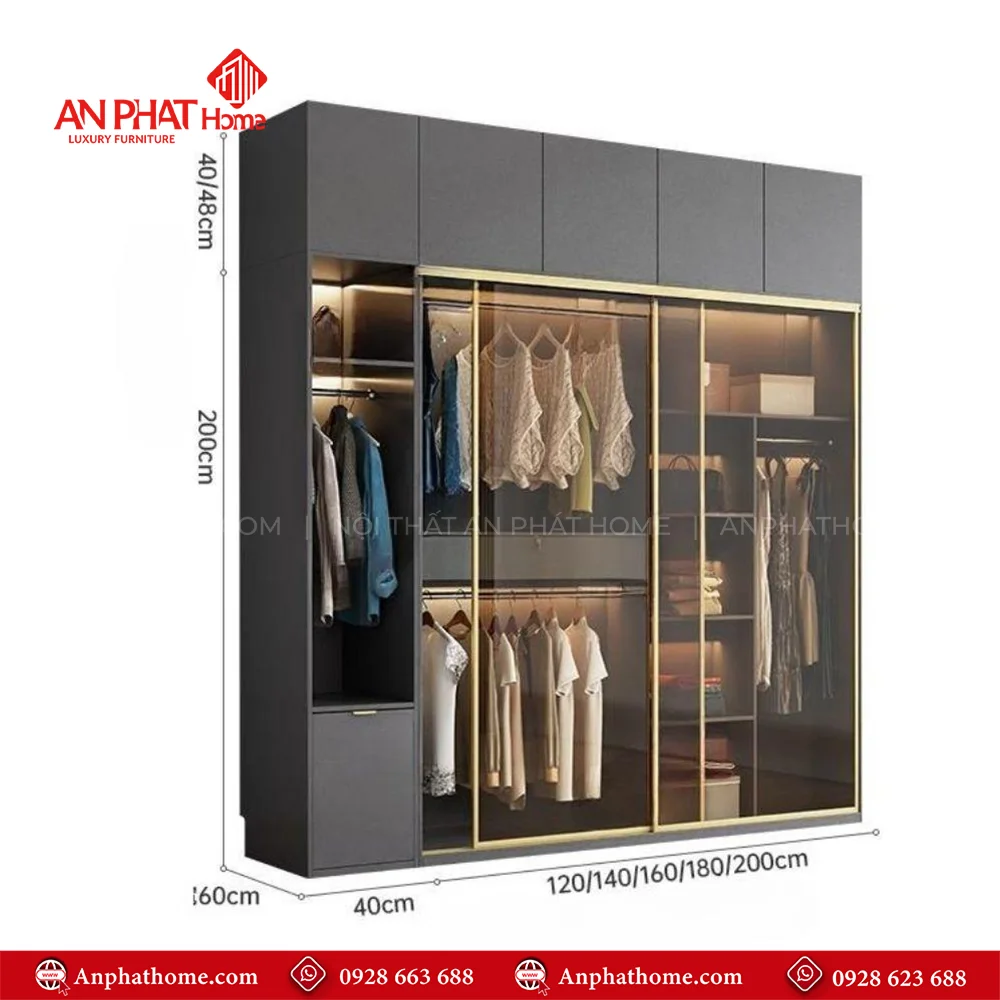 Tủ Áo Cửa Trượt Cánh Kính TA-598 14 Mẫu tủ quần áo hiện đại cửa lùa