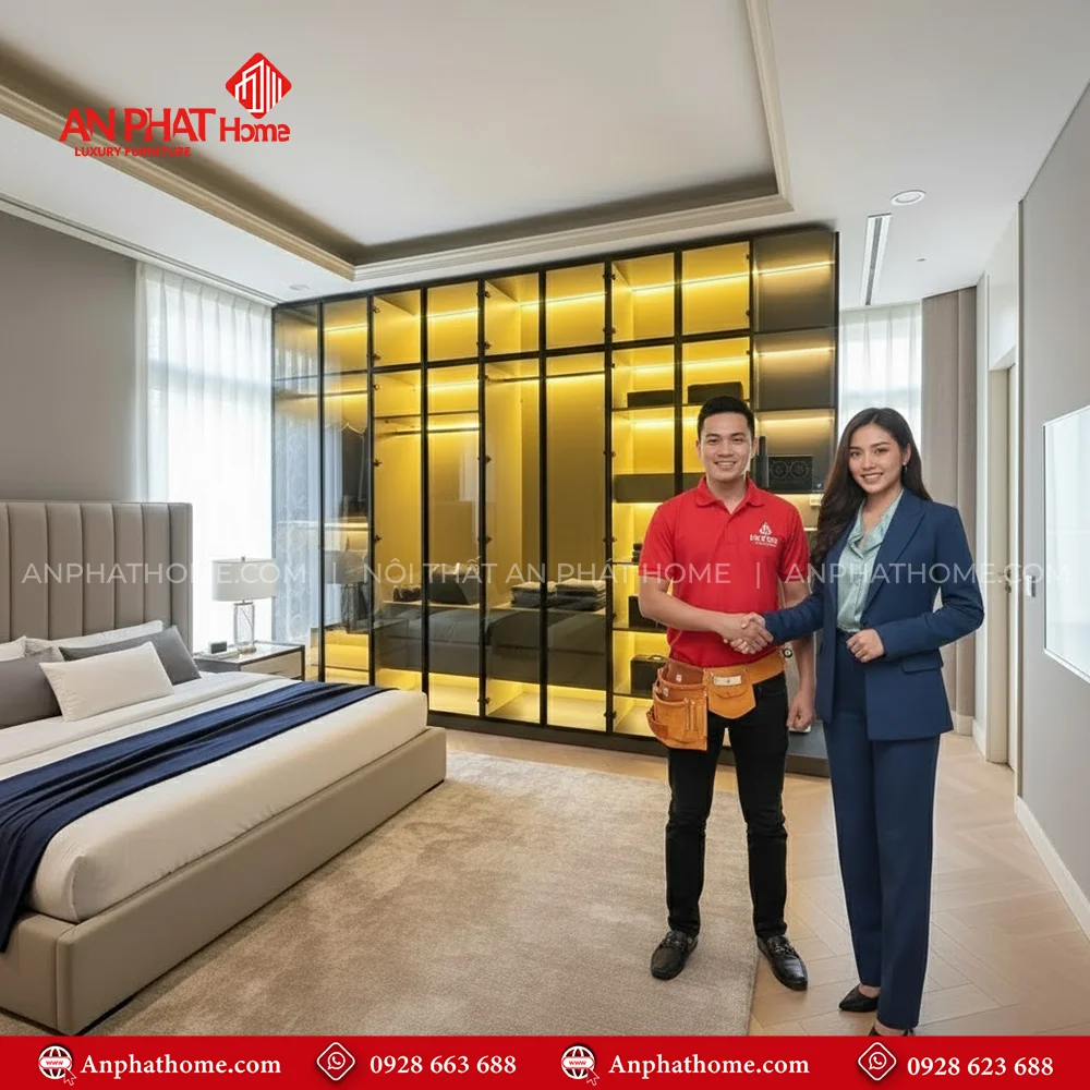 Mẫu tủ quần áo gỗ công nghiệp cánh kính