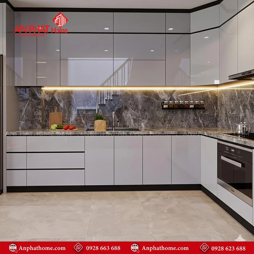 Tủ Bếp Acrylic Hiện Đại TB-909 10 Mẫu tủ bếp đẹp đóng theo yêu cầu