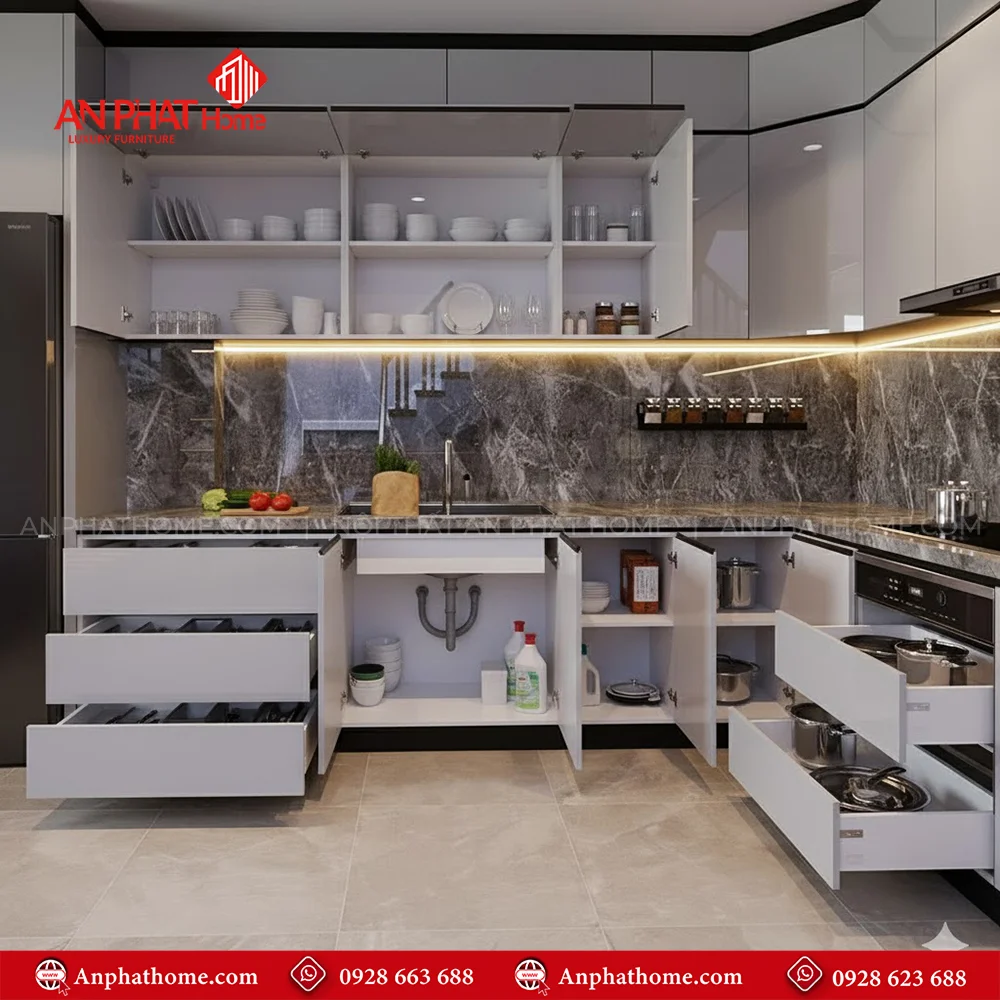 Tủ Bếp Acrylic Hiện Đại TB-909 11 Mẫu tủ bếp đẹp đơn giản giá rẻ