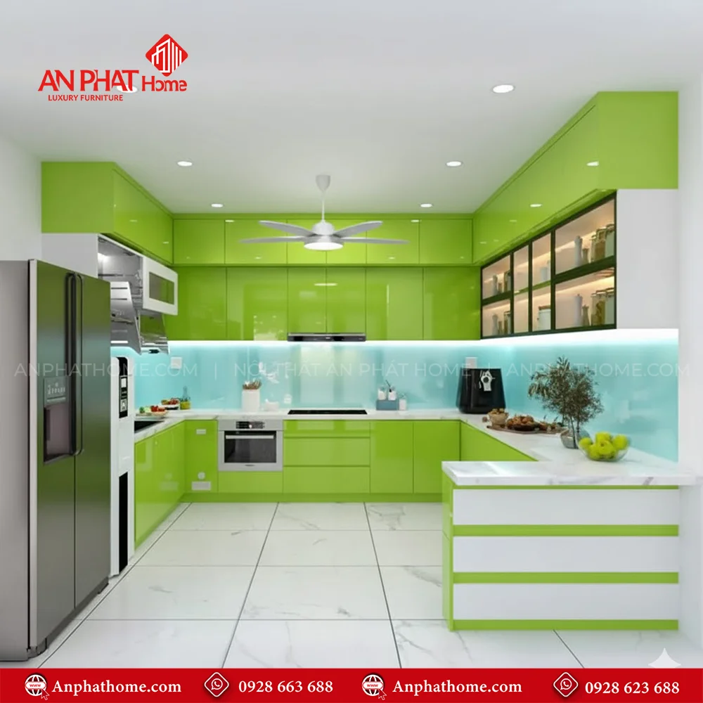 Tủ Bếp Đẹp Cánh Kính Sang Trọng TB-933 10 Mẫu tủ bếp đẹp đơn giản giá rẻ