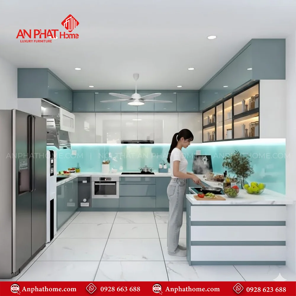 Tủ Bếp Đẹp Cánh Kính Sang Trọng TB-933 11 Tủ bếp đẹp bằng MDF, Acrylic, Nhôm Kính