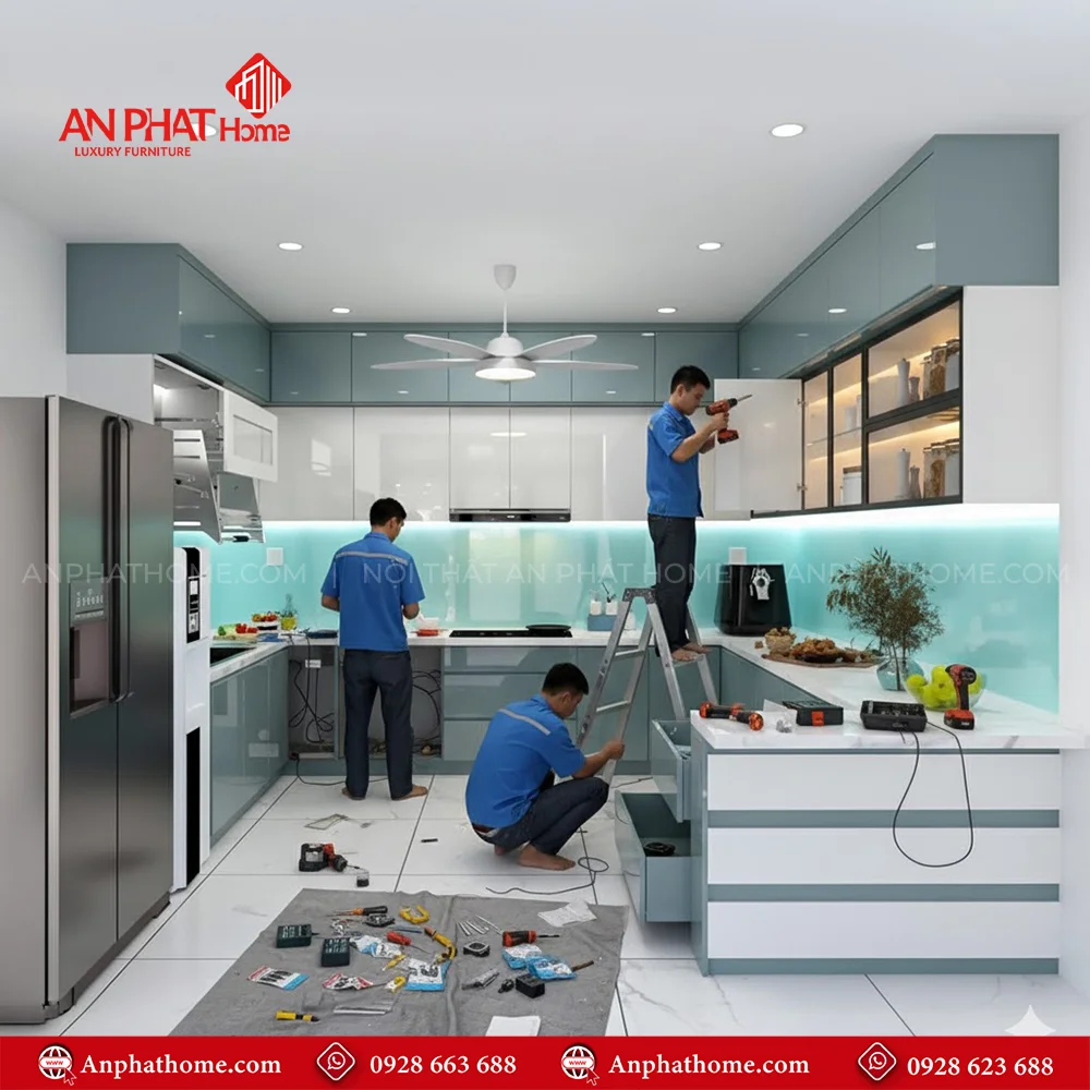 Tủ Bếp Đẹp Cánh Kính Sang Trọng TB-933 12 Tủ bếp đẹp đóng theo yêu cầu tại Hà Nội