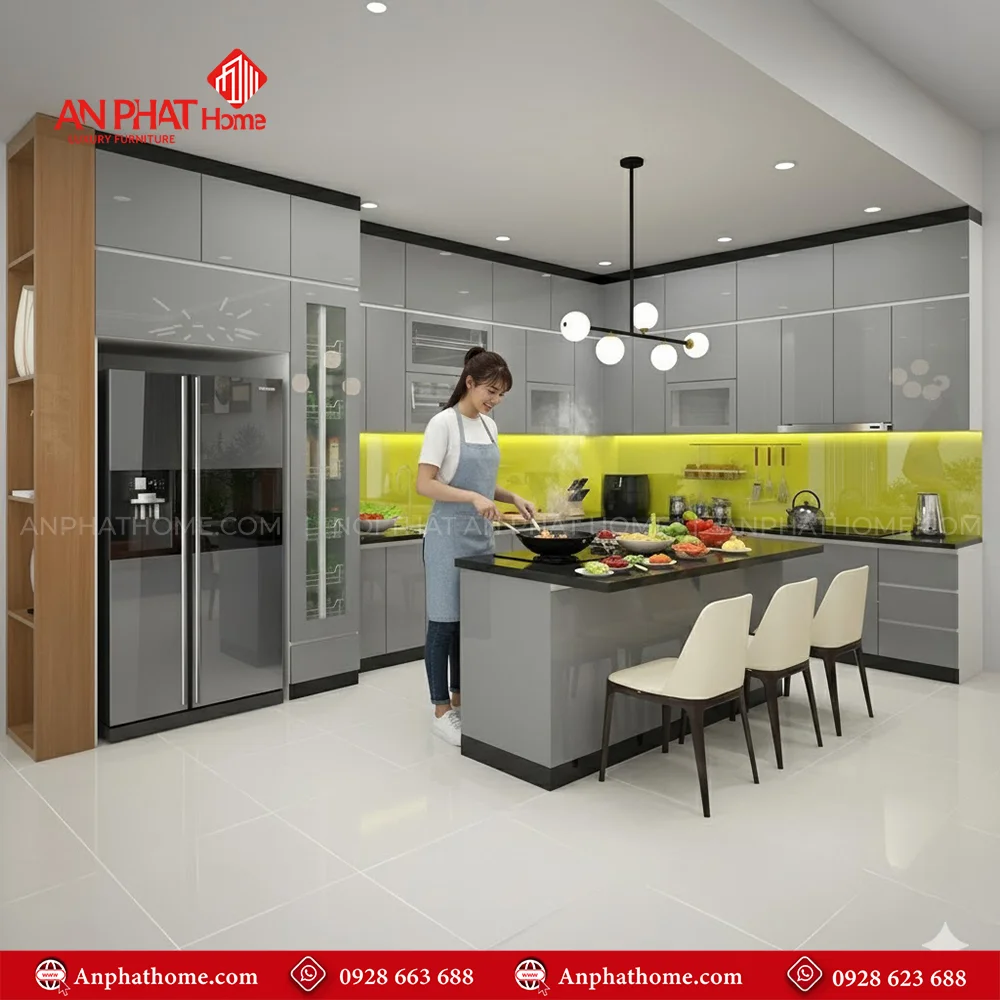 Tủ Bếp Đẹp Phủ Acrylic Sang Trọng TB-940 10 Mẫu tủ bếp đẹp đóng theo yêu cầu