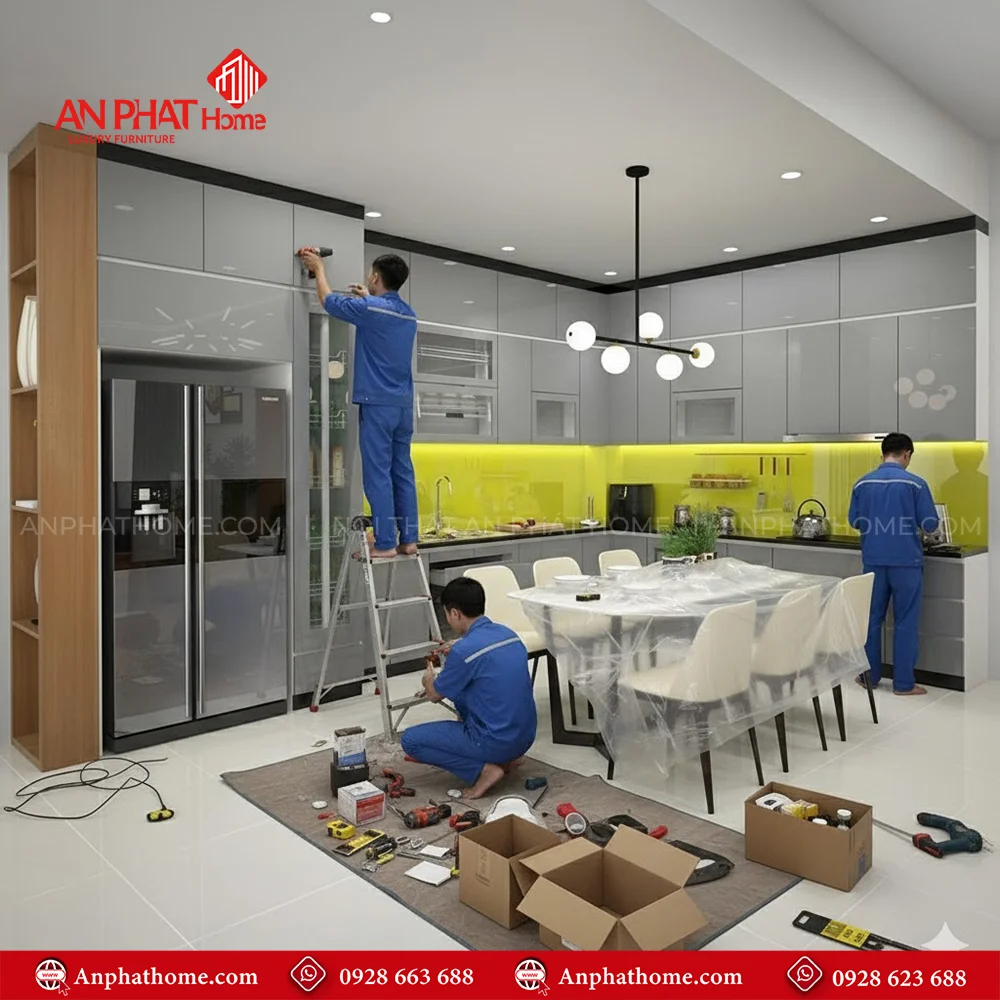 Tủ Bếp Đẹp Phủ Acrylic Sang Trọng TB-940 11 Mẫu tủ bếp đẹp giá rẻ tại Hồ Chí Minh và Hà Nội