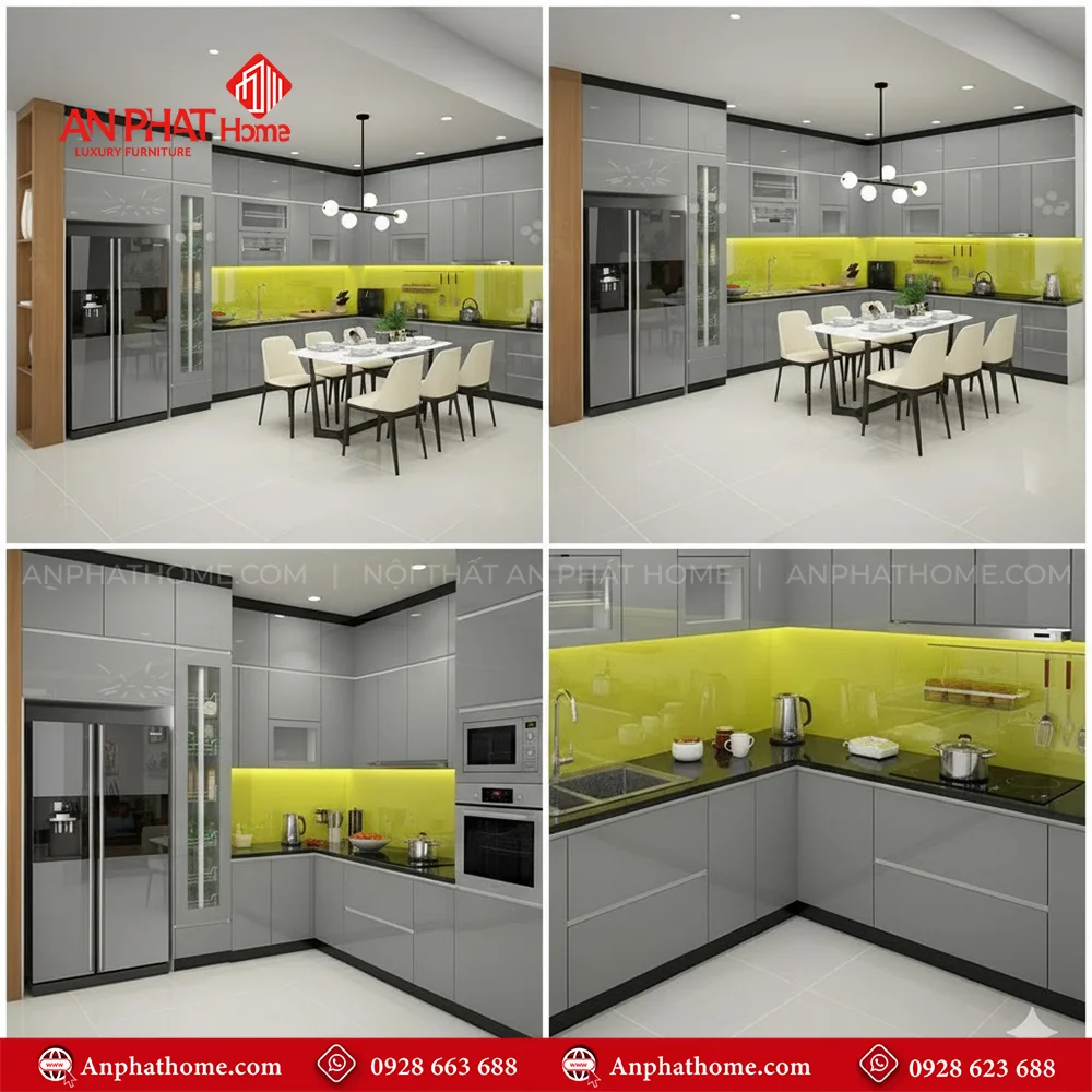 Tủ Bếp Đẹp Phủ Acrylic Sang Trọng TB-940 12 Tủ bếp đẹp bằng MDF, Acrylic, Nhôm Kính