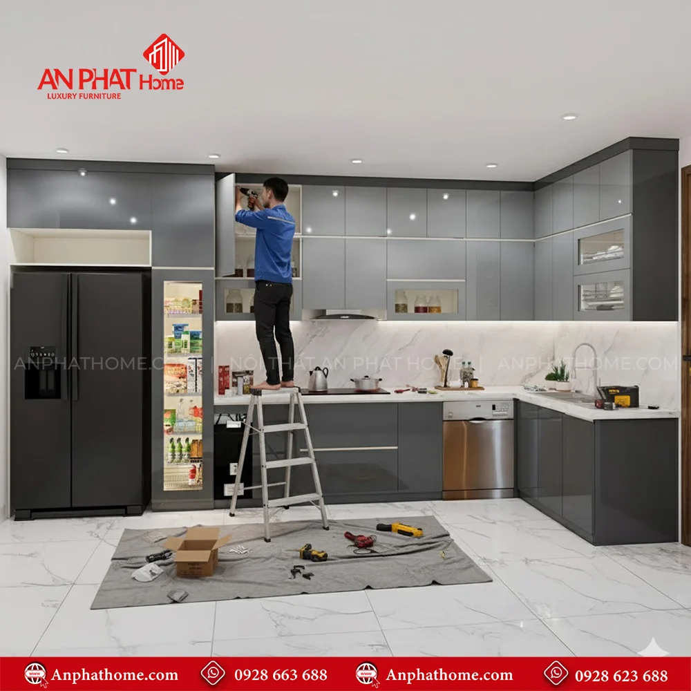 Tủ Bếp Đẹp TB-956 8 Mẫu tủ bếp đẹp hình chữ L hiện đại