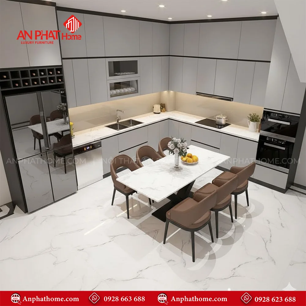 Tủ bếp chữ I đơn giản cho nhà hiện đại