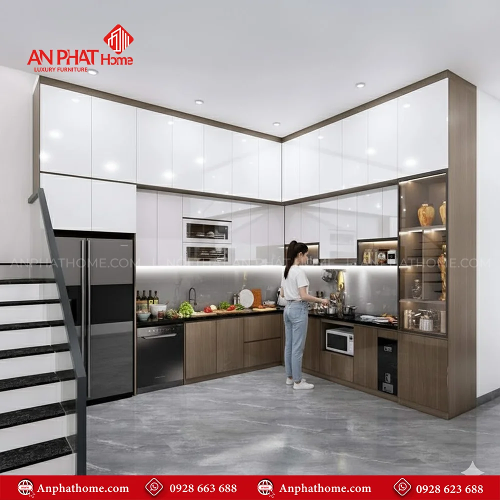 Mẫu tủ bếp đẹp hình chữ L