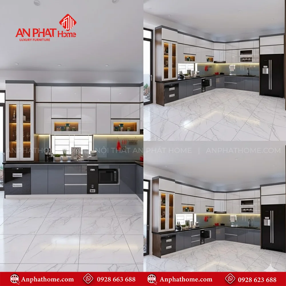 Mẫu tủ bếp đẹp hình chữ L hiện đại