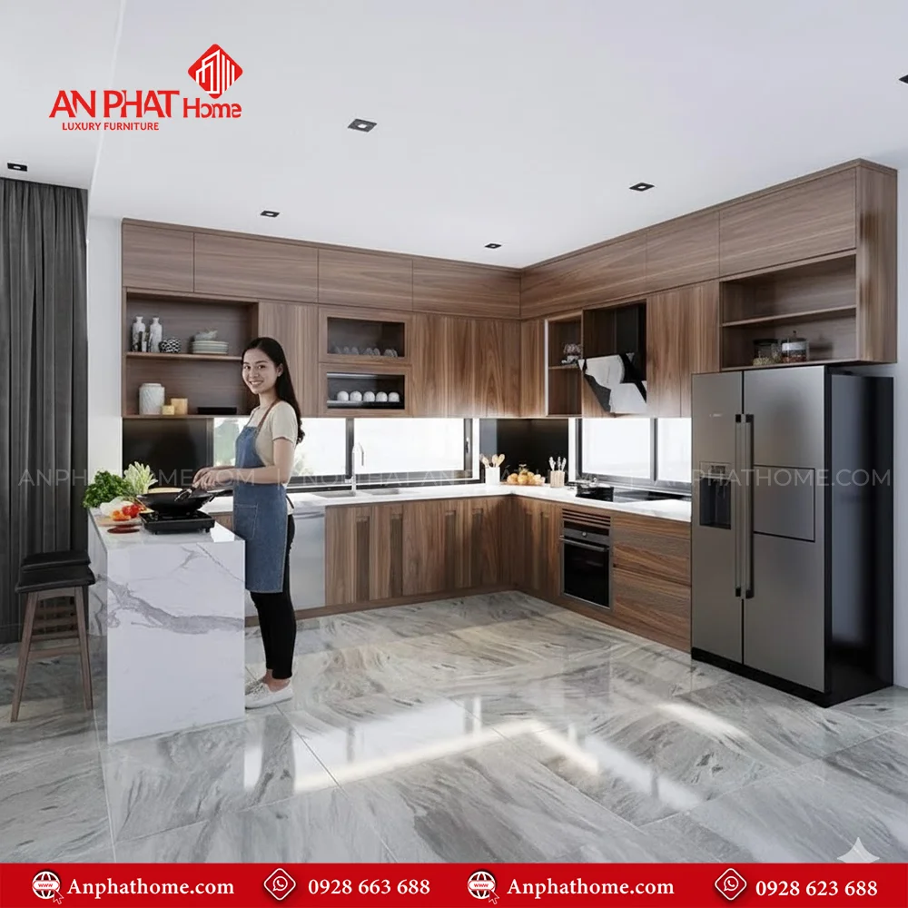 Tủ Bếp Gỗ Sang Trọng TB-947 8 Mẫu tủ bếp đẹp đơn giản tiết kiệm