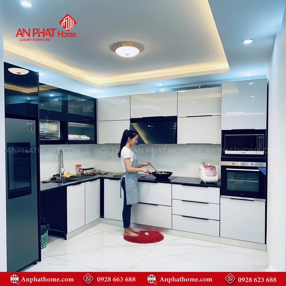 Tủ Bếp INOX Cánh Acrylic Cực Đẹp TB-916 8 Mẫu tủ bếp đẹp hình chữ L hiện đại