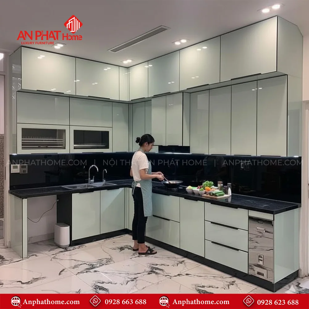 Tủ Bếp Inox Cánh Acrylic Cao CấpTB-926 8 Mẫu tủ bếp đẹp hình chữ L hiện đại