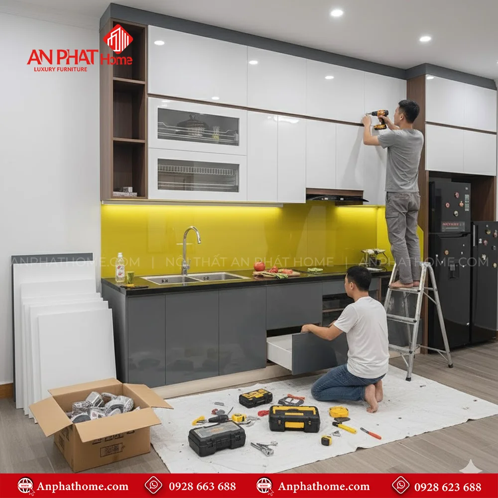 Tủ Bếp MDF Cánh Acrylic TB-919 8 Mẫu tủ bếp chữ L nhỏ đẹp