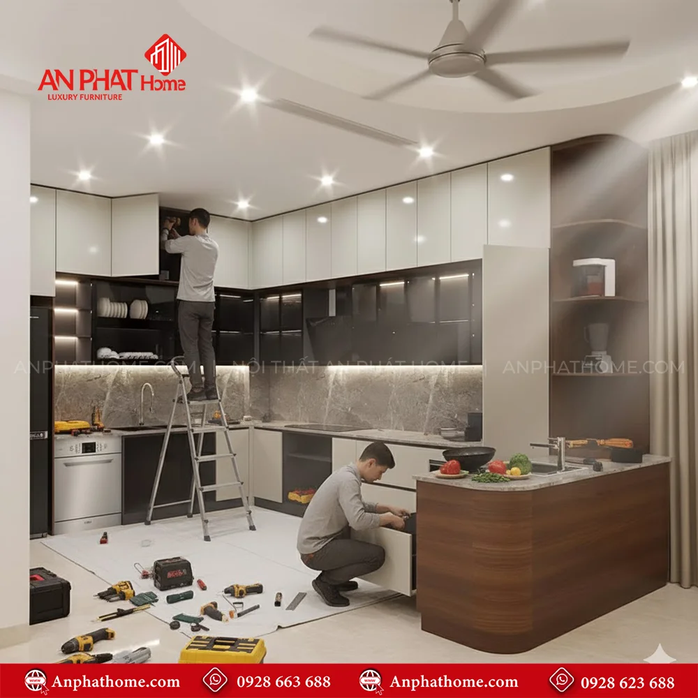 Tủ Bếp MDF Cánh Kính Sang Trọng TB-914 9 Tu Bep MDF Canh Kinh Sang Trong TB 914 4