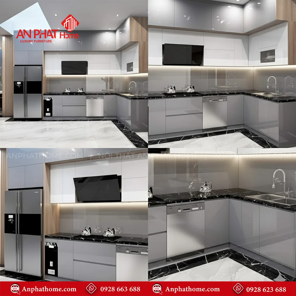 Tủ Bếp MDF Phủ Acrylic TB-953 12 Tủ bếp chữ L đơn giản