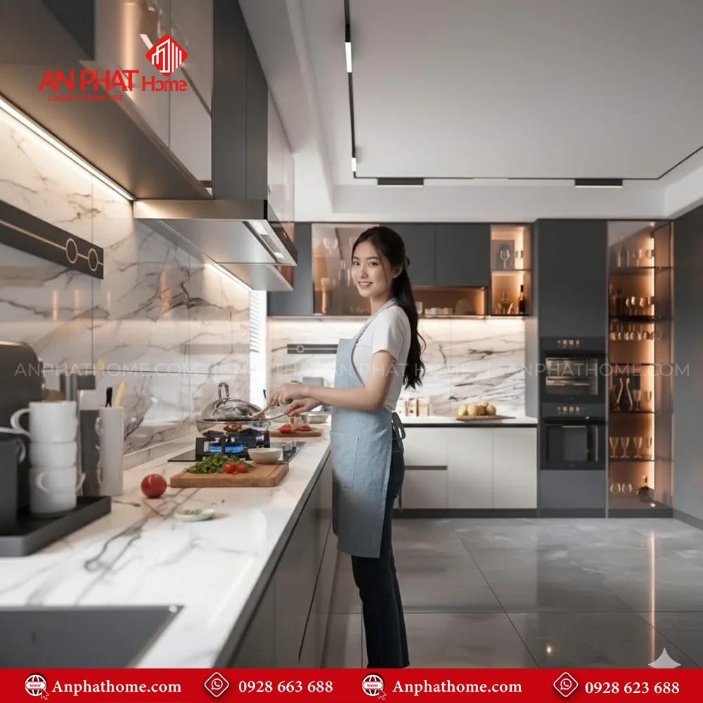 Tủ Bếp Nhôm Cao Cấp TB-946 9 Mẫu tủ bếp bằng nhôm kính đẹp đơn giản