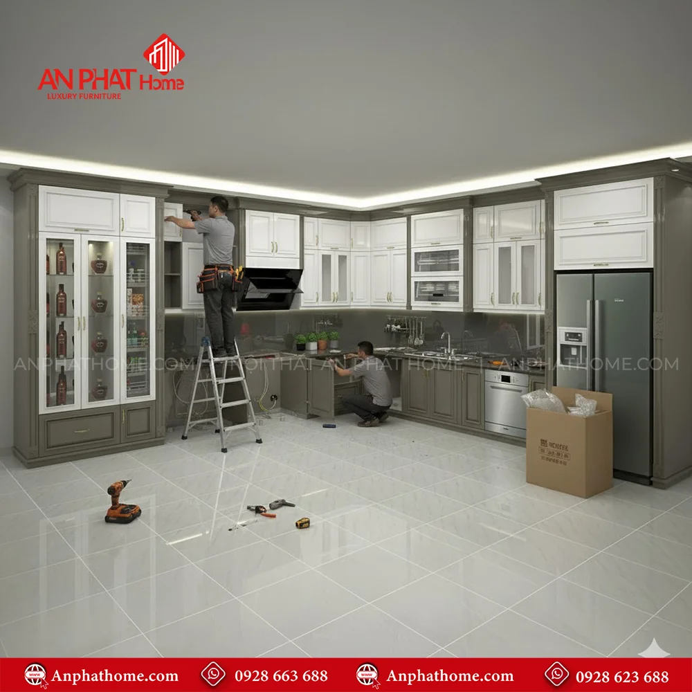 Mẫu tủ bếp nhôm kính đẹp cao cấp