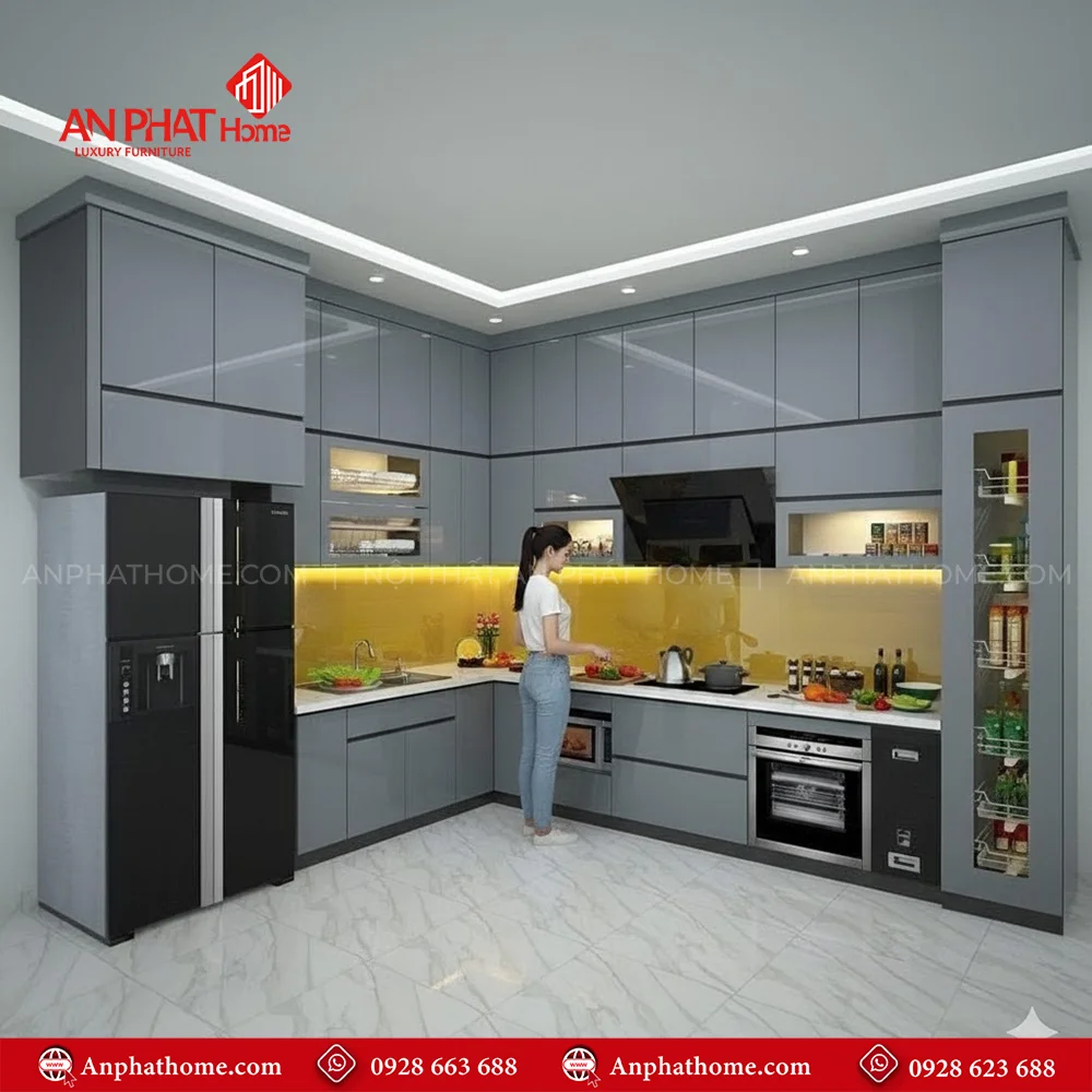 Tủ bếp nhựa Picomat phủ Melamine, Acrylic đẹp hiện đại