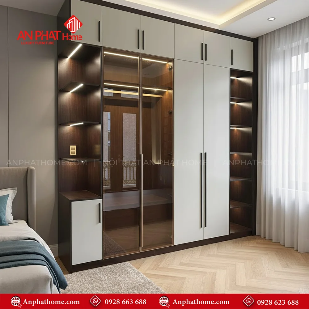 Tủ Quần Áo Gỗ Cánh Kính TA-535 7 Tủ Quần Áo Gỗ Cánh Kính TA-535 An Phát Home