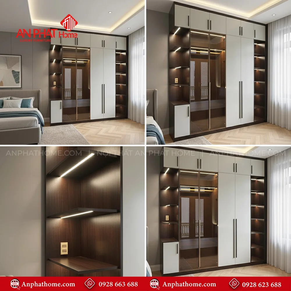 Tủ Quần Áo Gỗ Cánh Kính TA-535 9 Những mẫu tủ đựng quần áo đẹp