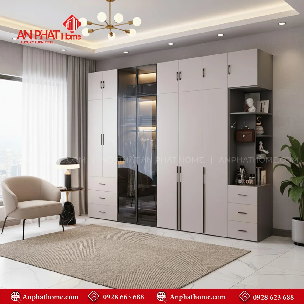 Tủ Quần Áo Thông Minh TA-538 8 Thiết kế mẫu tủ quần áo đẹp hiện đại cánh mở