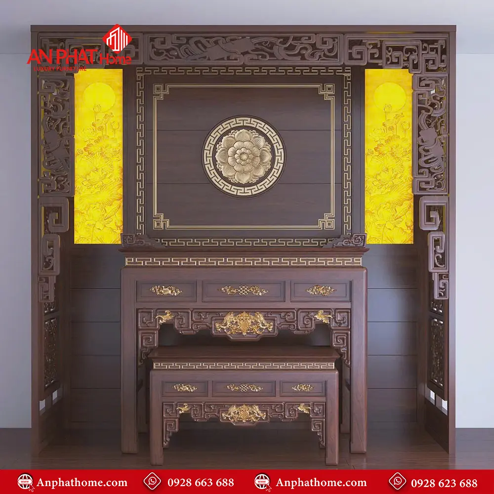 Bàn Thờ Dát Vàng Kết Hợp Vách Ốp Gỗ Gụ Cao Cấp BT-2327 5 Bàn Thờ Dát Vàng Kết Hợp Vách Ốp Gỗ Gụ Cao Cấp BT-2327